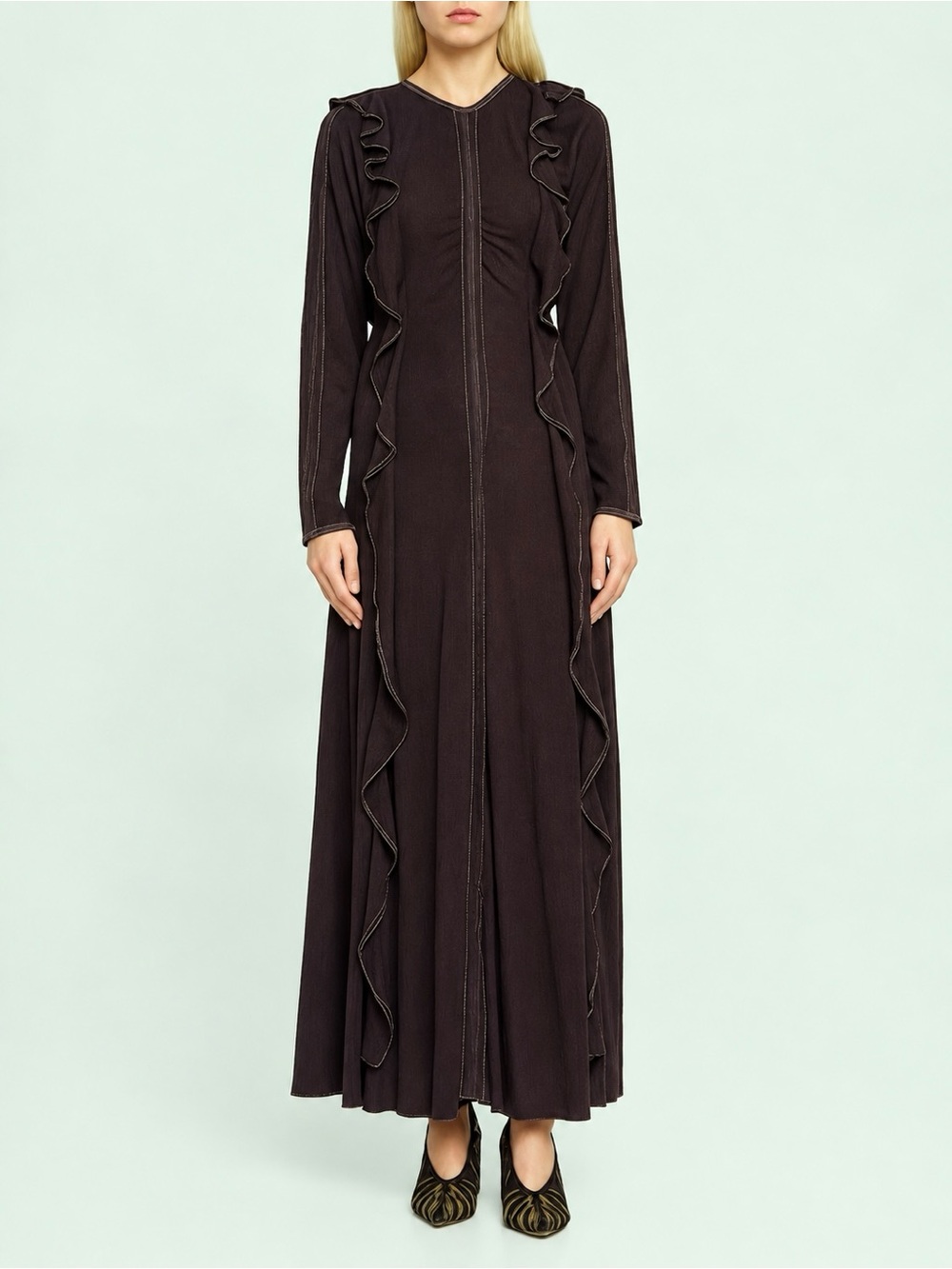 $980 Ulla Johnson Wool Italian Organic Pleated Embroidered Dress Size S Maxi